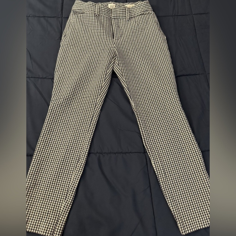 GAP black blue gingham plaid skinny ankle plaid trouser pant size 4 stretch